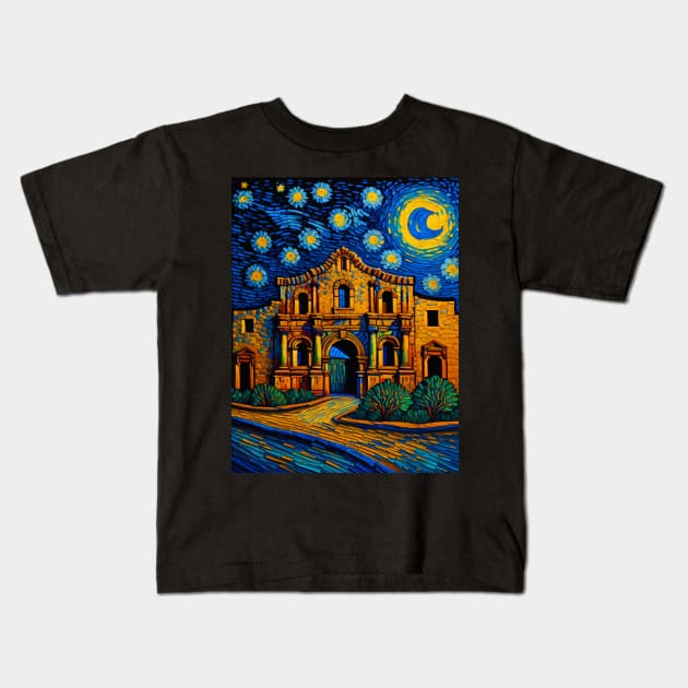 The Alamo in starry night Kids T-Shirt by FUN GOGH